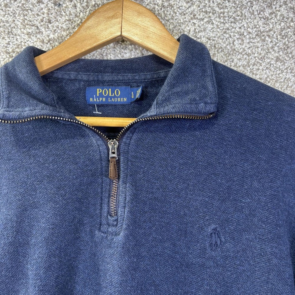 Polo Ralph Lauren Sweatshirt Mens Large Blue 1/4 Zip Fleece Pullover Mock Neck - Picture 2 of 8